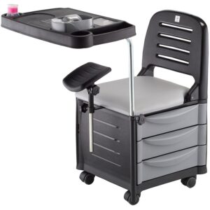 Black Stool Veneza Manicure/Pedicure, Tray, Legrest & Storage